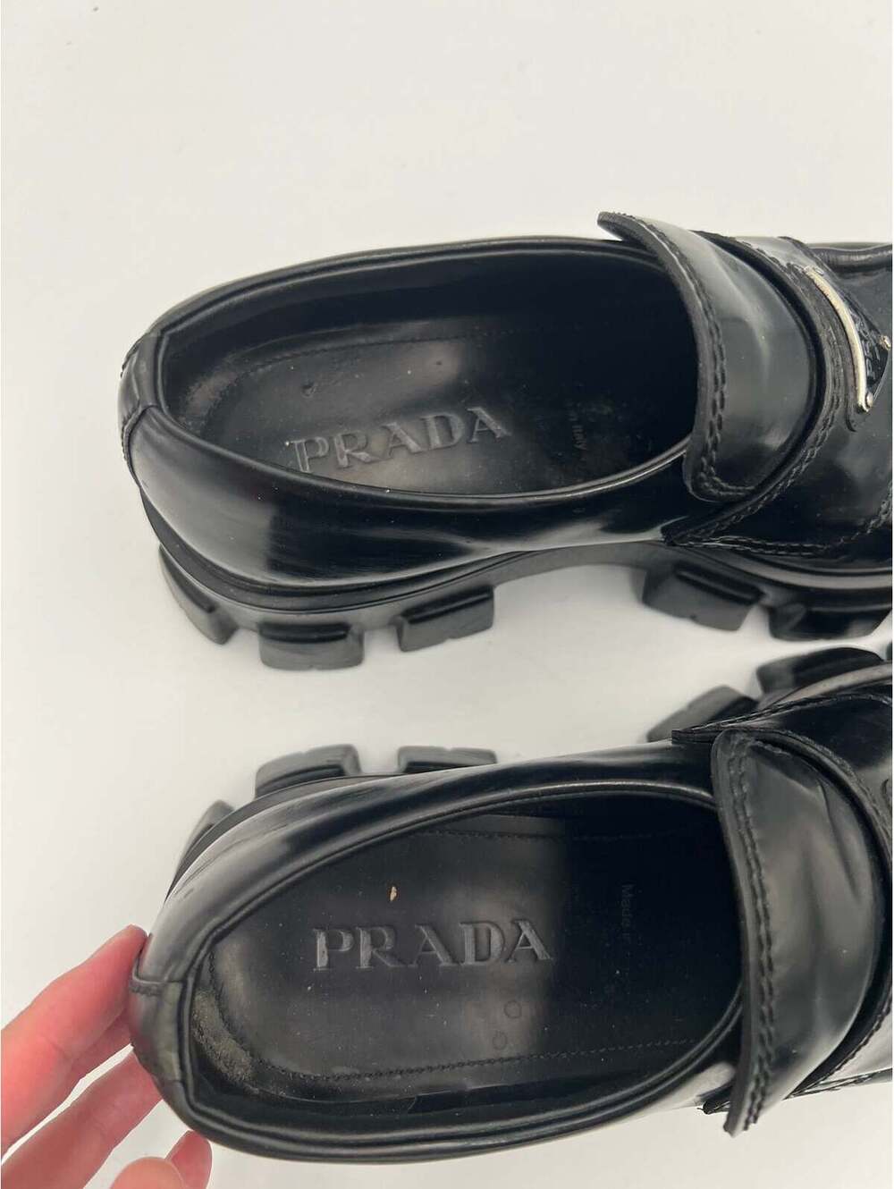 Prada Monolith Loafer Black Brushed Leather Authentic Size 41 - Picture 6 of 8